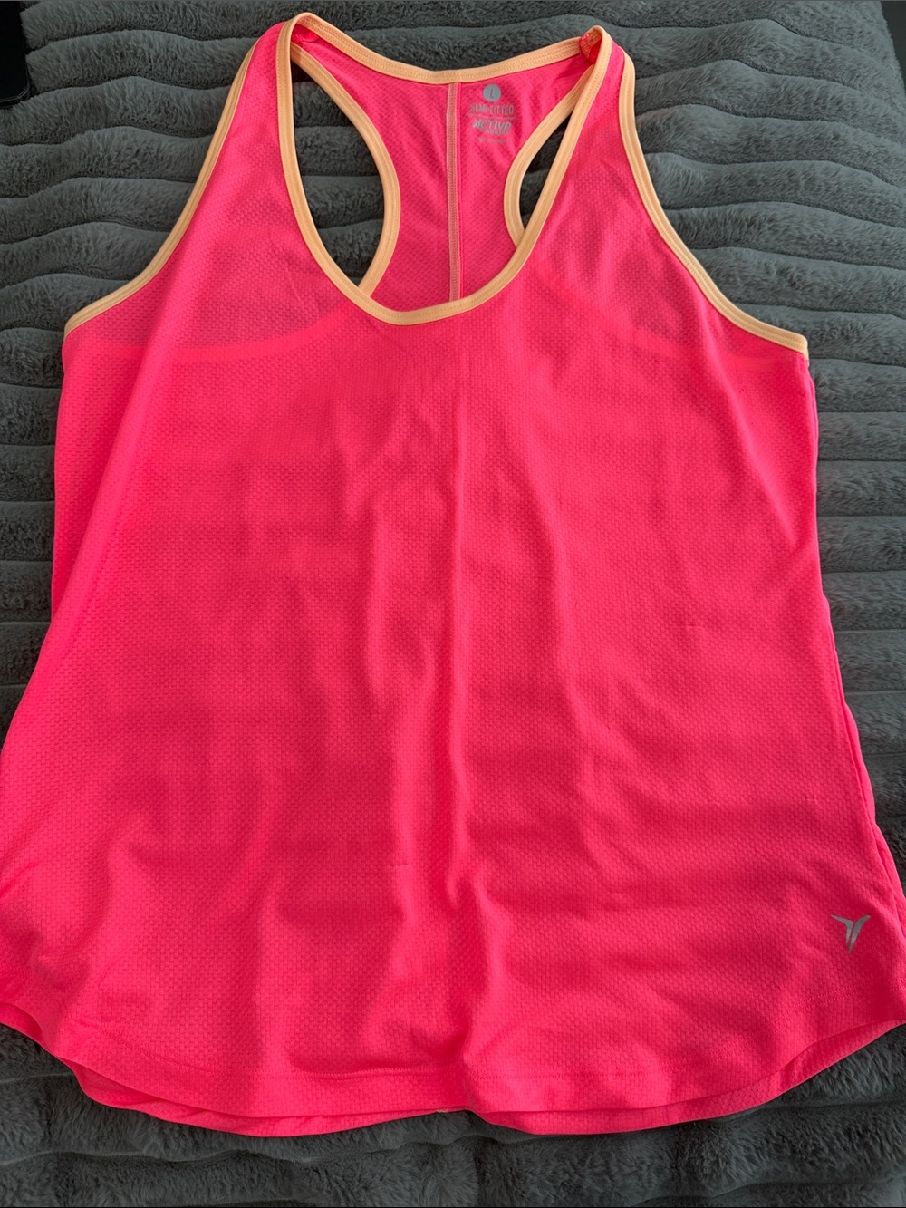 Racerback Athletic Tank Top in Hot Pink with Peach Trim